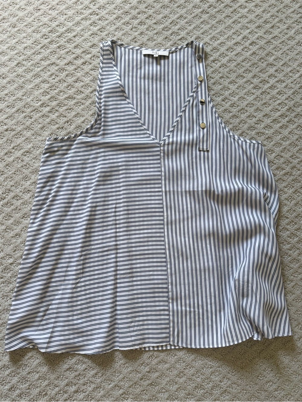 Tibi Striped Sleeveless V-Neck Tank Top - White & Blue